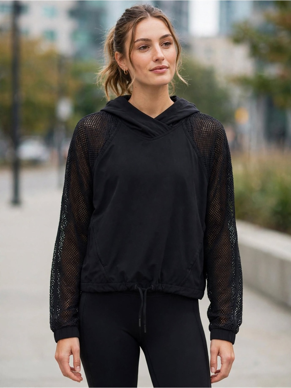 lululemon athletica Black Mesh-Sleeve Pullover Hoodie